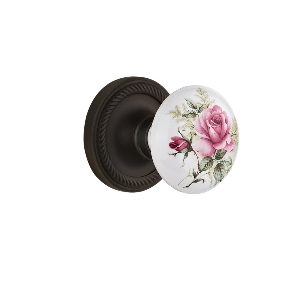 Nostalgic Warehouse ROPROS Passage Knob Rope Rose with Rose Porcelain Knob in Oil Rubbed Bronze